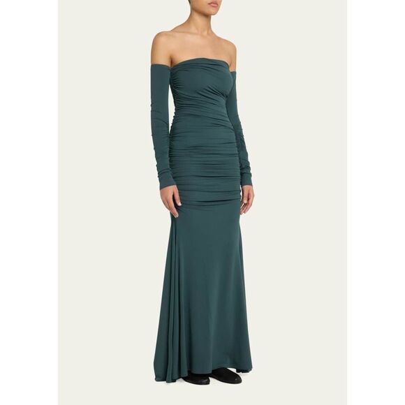 TOVE Ina Gathered Off-The-Shoulder Dress in Teal Size FR40/US8 $1430 - Picture 3 of 12